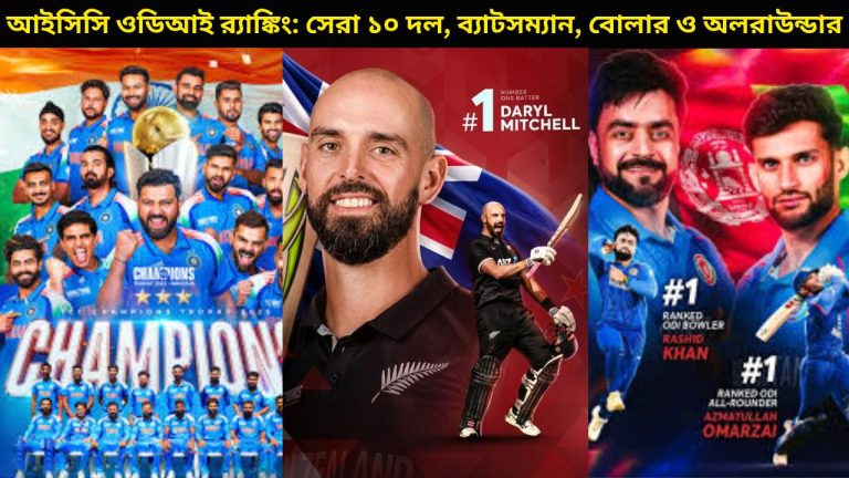 আইসিসি পুরুষ ওডিআই র‍্যাঙ্কিং: সেরা ১০টি দল, ব্যাটসম্যান, বোলার ও অলরাউন্ডার