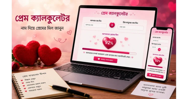 প্রেম ক্যালকুলেটর – নাম দিয়ে প্রেমের মিল জানুন | Love Calculator Bangla